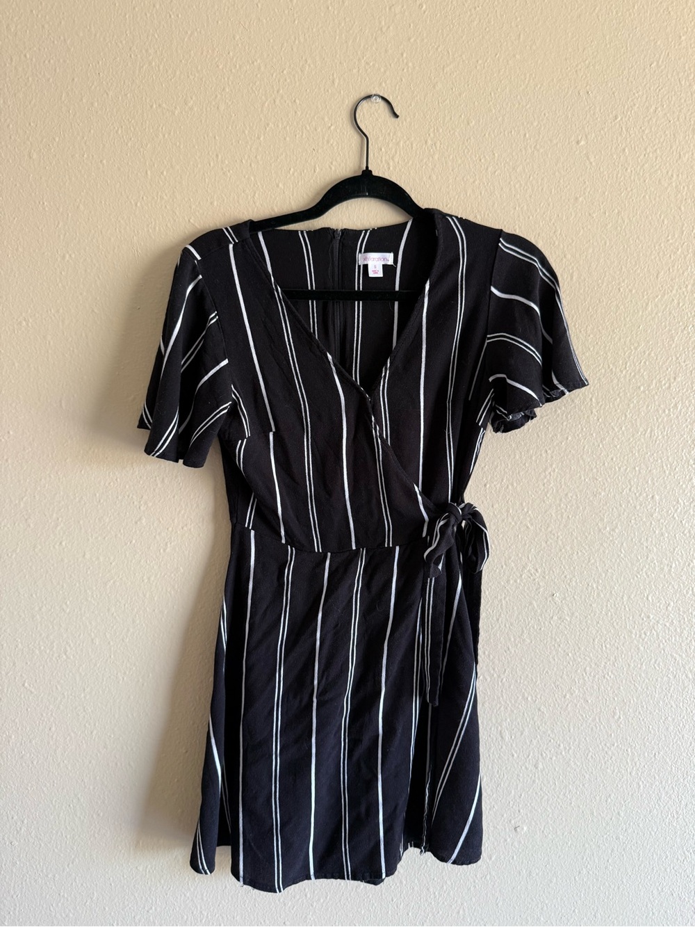 Xhilaration Black and White Striped Wrap Mini Dress